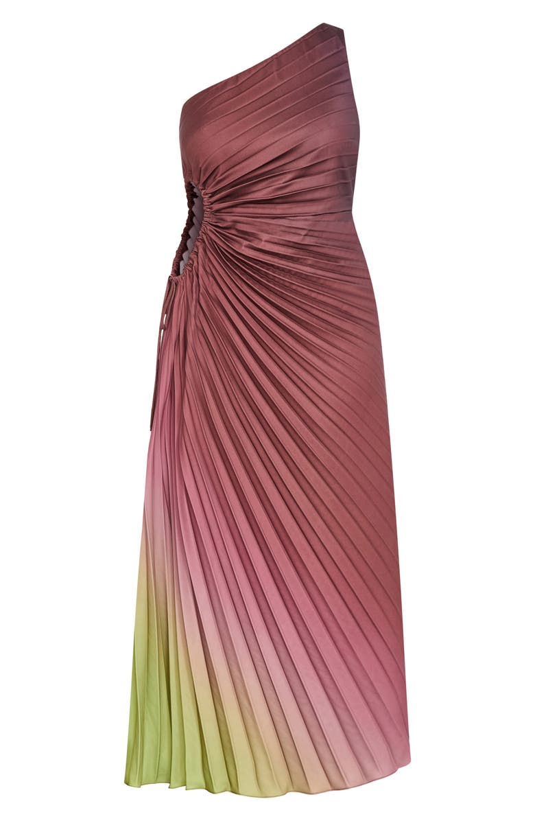 City Chic Aliza Print Cutout One-Shoulder Maxi Dress, Alternate, color, Matcha Ombre