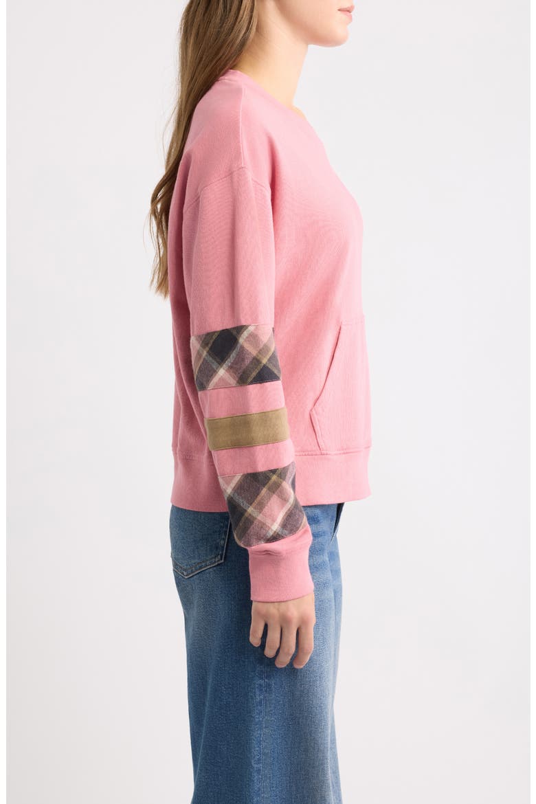Plaid Sleeve Crewneck Sweatshirt, Alternate, color, ORCHID
