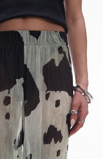 Topshop Cow Print Semisheer Wide Leg Crinkle Pants Nordstrom