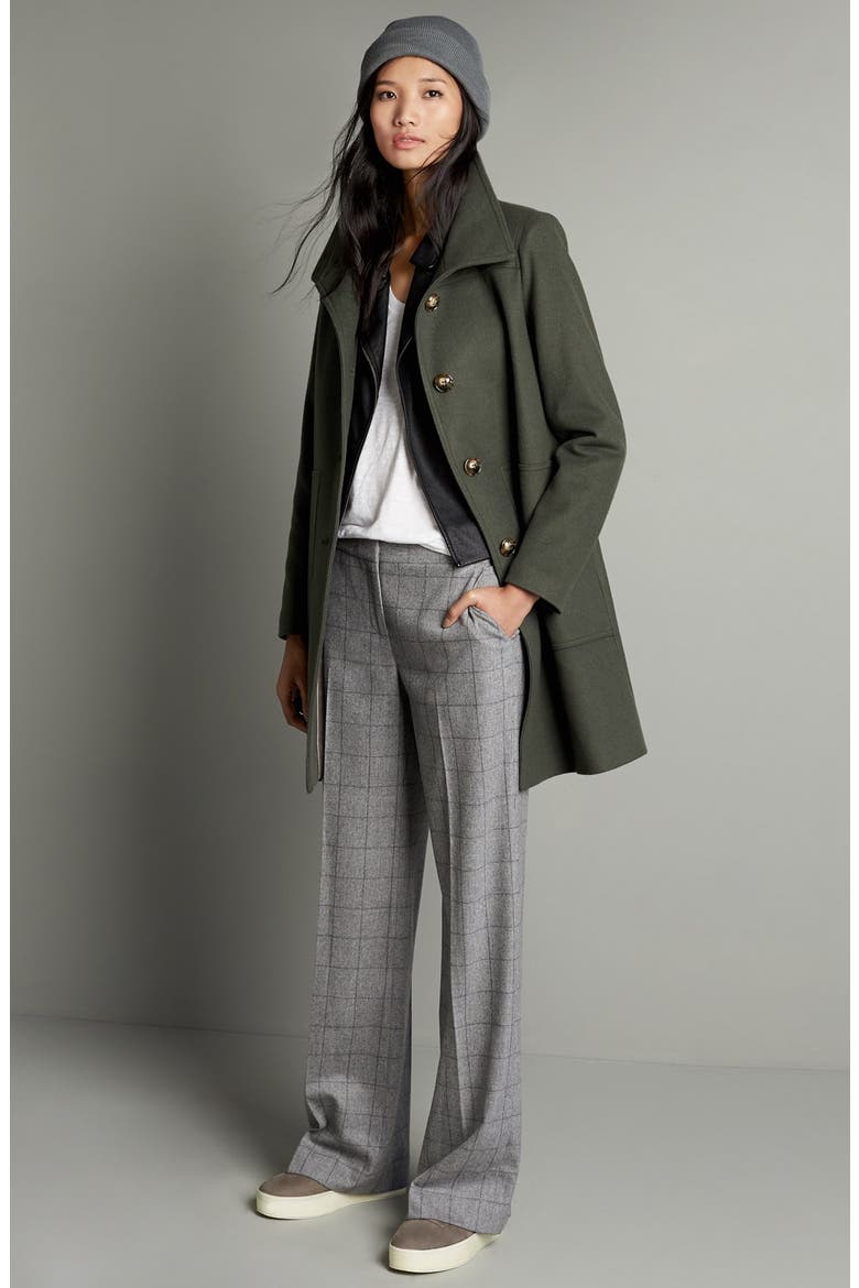 Funnel Neck Wool Blend Coat, Alternate, color, MOSS