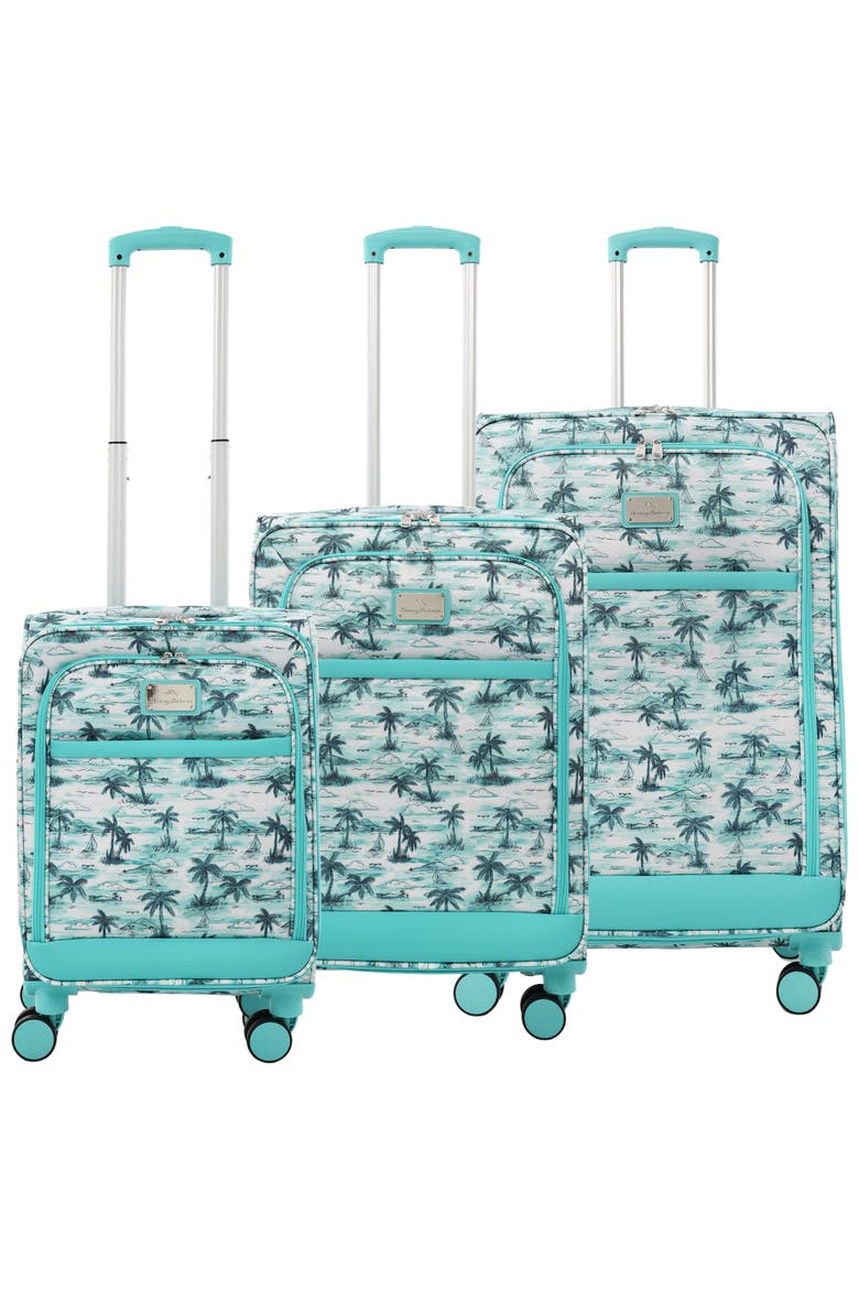 Palm Print 3-Piece Expandable Softside Spinner Luggage Set, Alternate, color, Aqua