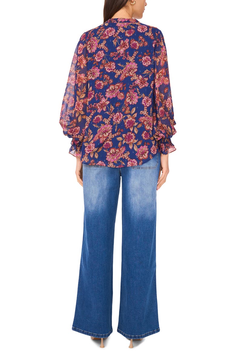 Floral Split Neck Top, Alternate, color, DEEP SKY