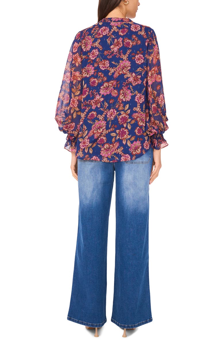 Vince Camuto Floral Split Neck Top, Alternate, color, Deep Sky