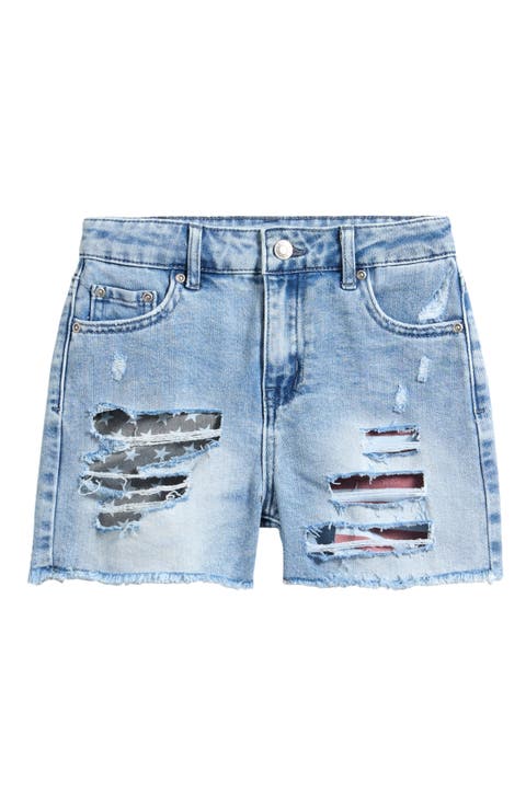 Kids' Flag Pocket Ripped Denim Shorts (Big Kid)