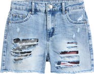 Tractr Kids' Flag Pocket Ripped Denim Shorts