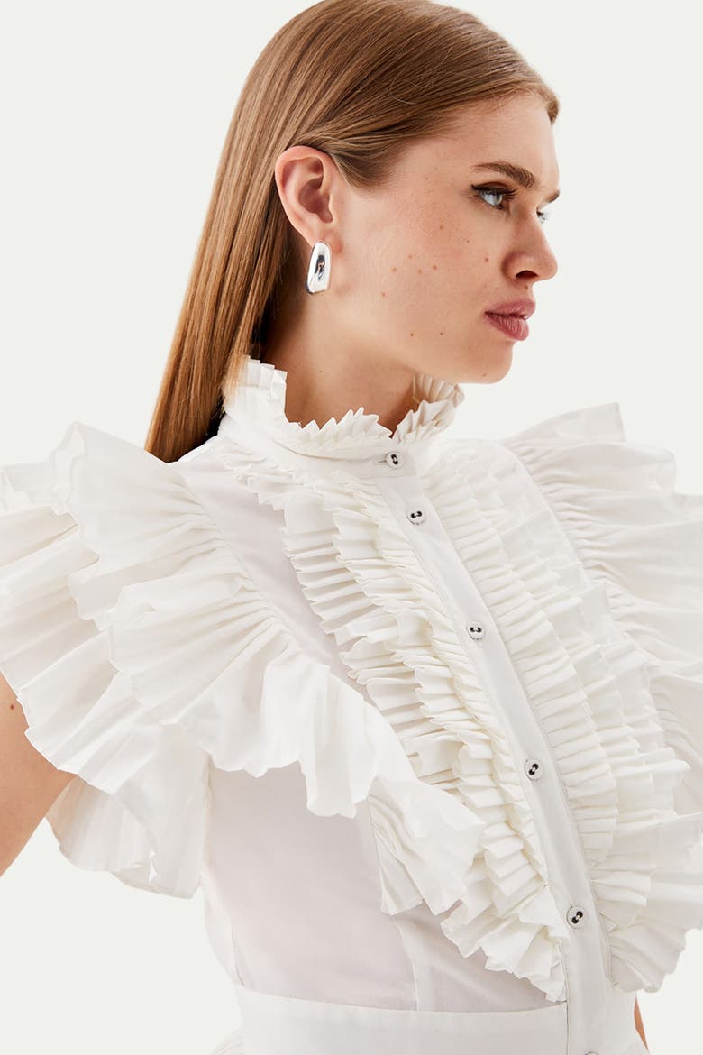 Sleeveless Pleated Ruffle Blouse, Alternate, color, White