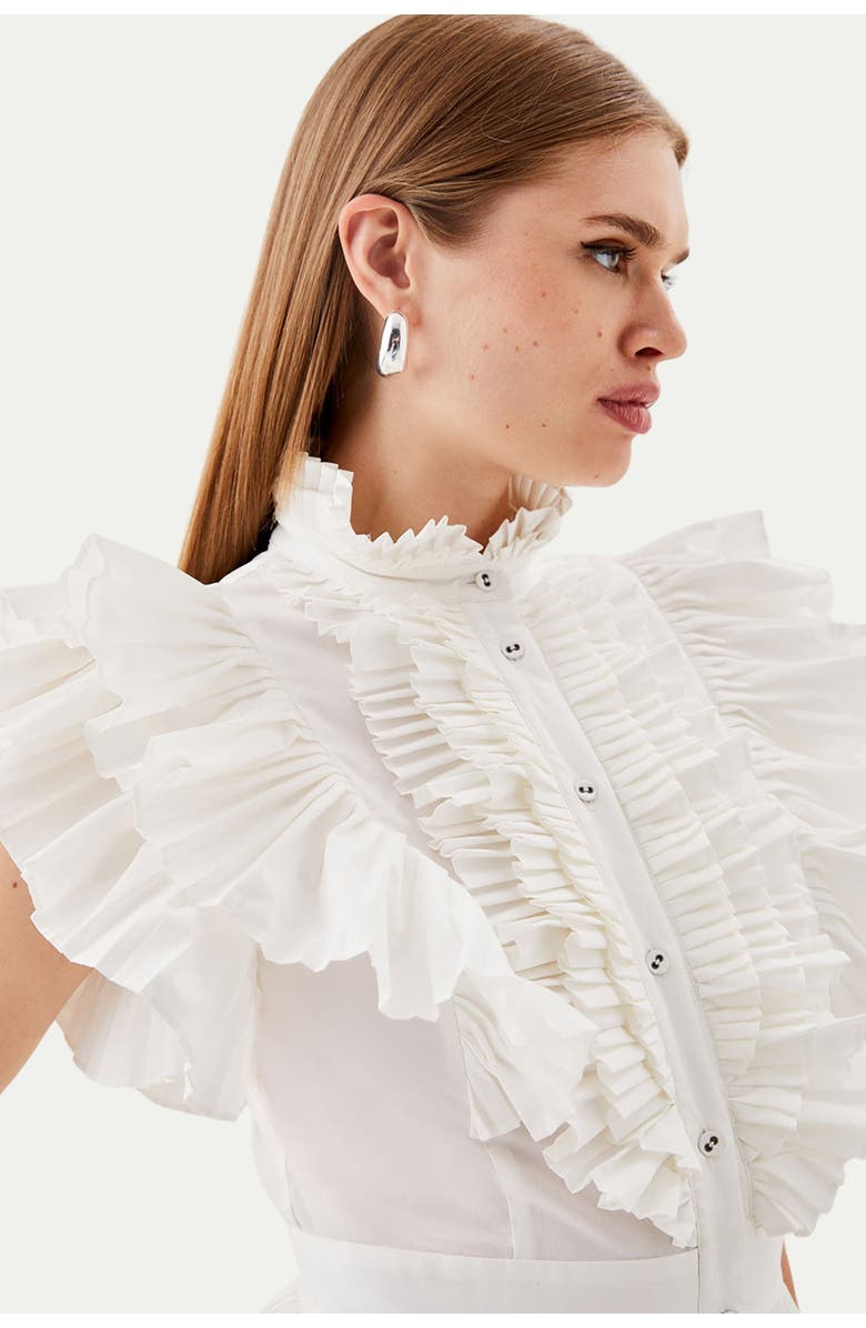 Karen Millen Sleeveless Pleated Ruffle Blouse, Alternate, color, White