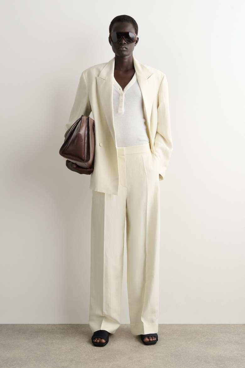 Tailored Linen-Blend Straight-Leg Pants, Main, color, ECRU