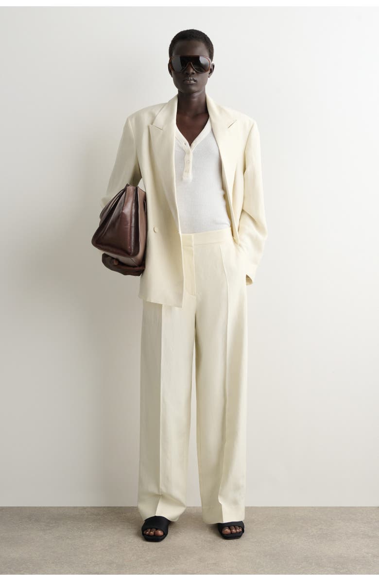 COS Tailored Linen-Blend Straight-Leg Pants, Main, color, Ecru