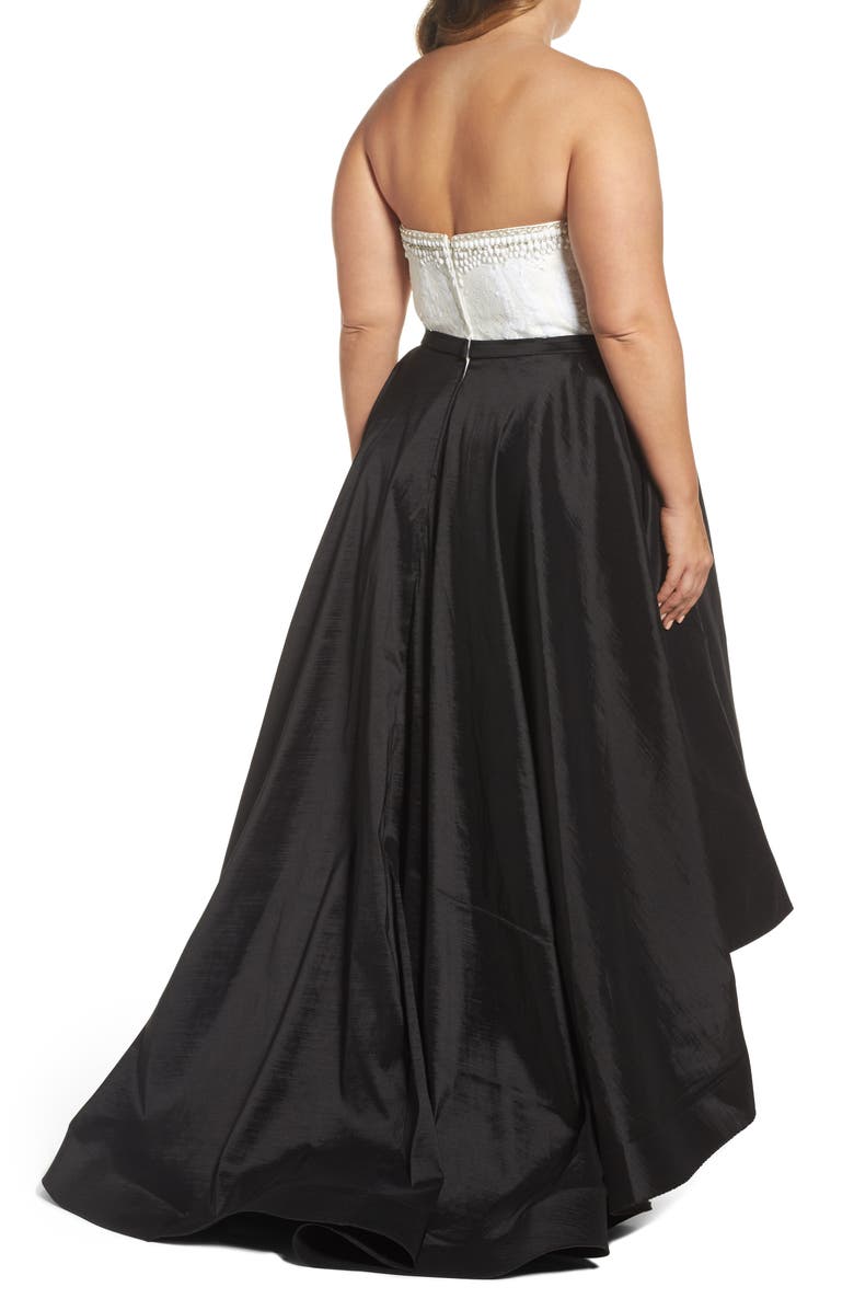Mac Duggal Embellished Lace & Taffeta Strapless High-Low Gown, Alternate, color, 