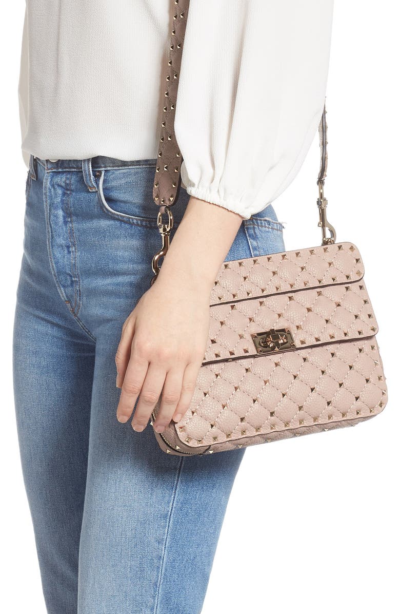 Valentino Garavani Spike Up Matelassé Calfskin Leather Shoulder Bag, Alternate, color,