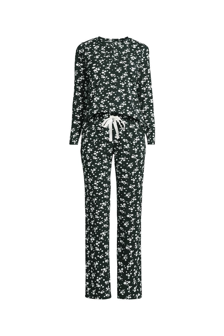 Knit 2 Piece Pajama Set - Long Sleeve Top and Pants, Alternate, color, Forest/Ivory Ditsy Floral