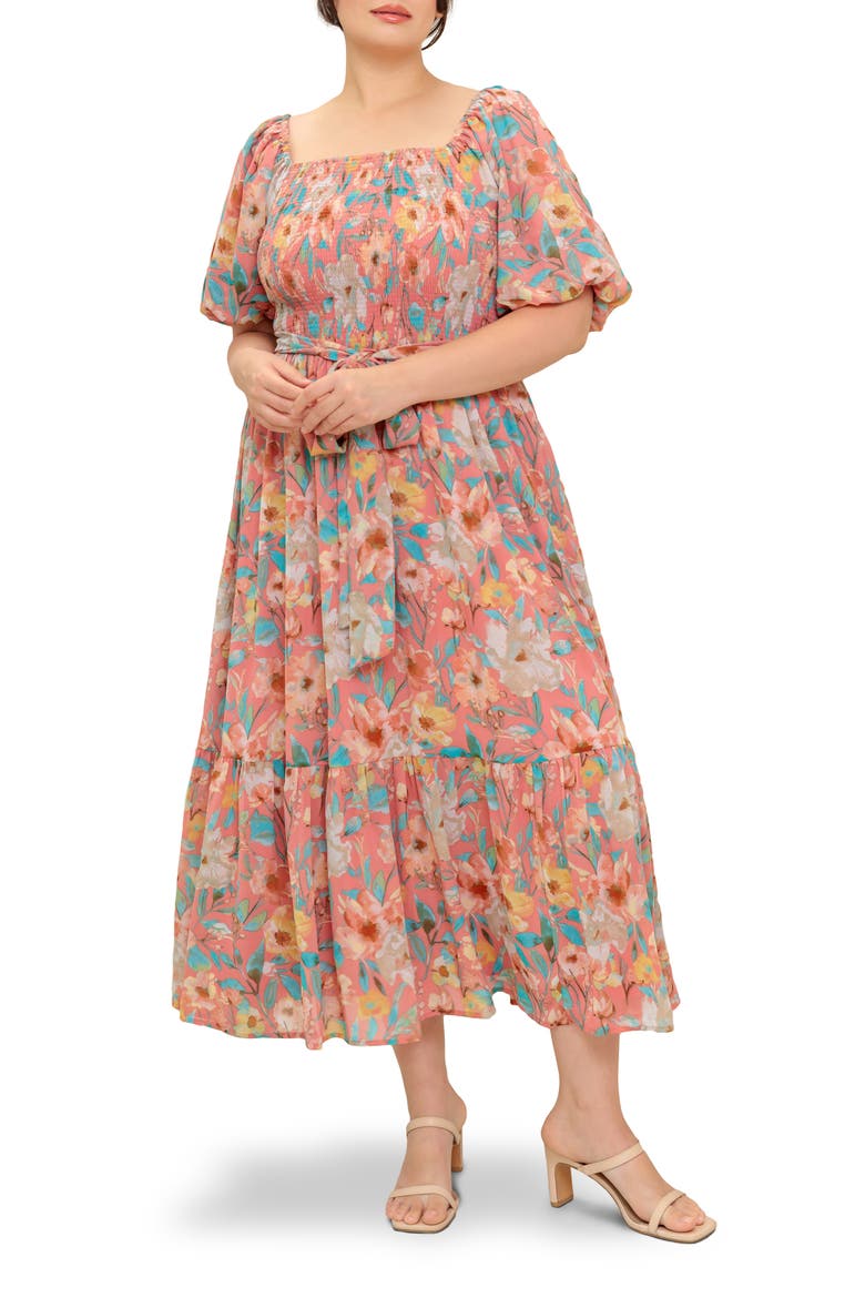 Square Neck Puff Sleeve Maxi Sundress, Main, color, ROSE