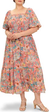 FLYING TOMATO Square Neck Puff Sleeve Maxi Sundress