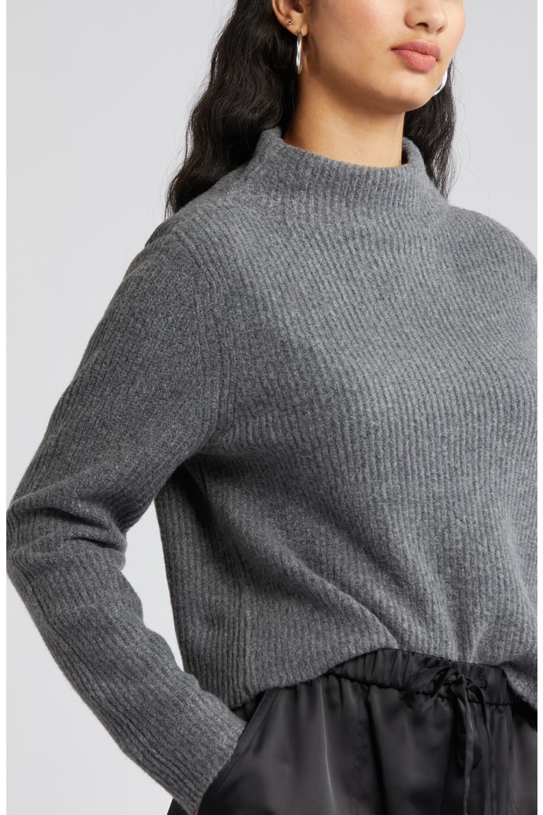 Rib Funnel Neck Sweater, Alternate, color, GREY MED CHARCOAL HEATHER