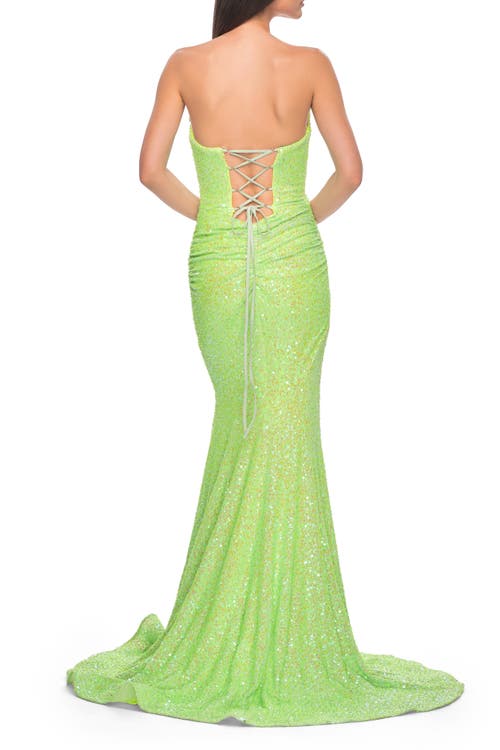La Femme Strapless Draped Neckline Prom Dress In Neon Green In Green