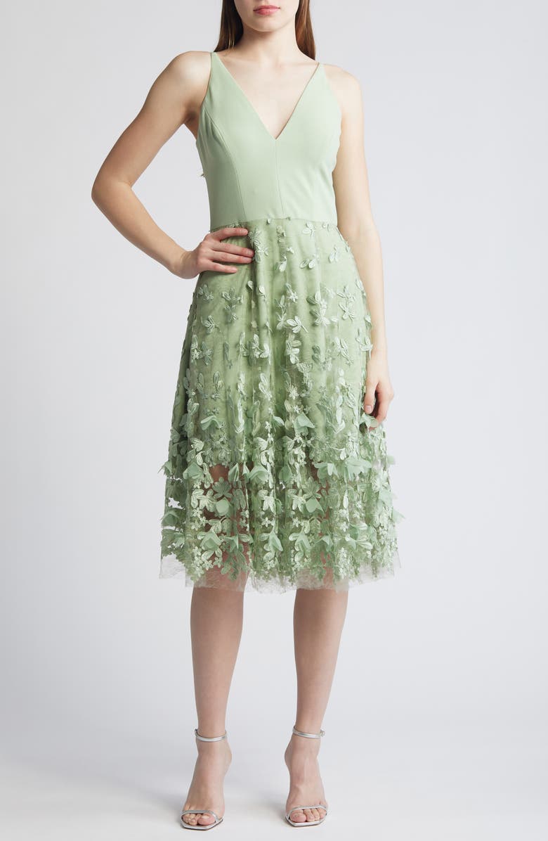 Dress the Population Darleen V-Neck Embroidered Mesh Cocktail Dress, Main, color, Sage