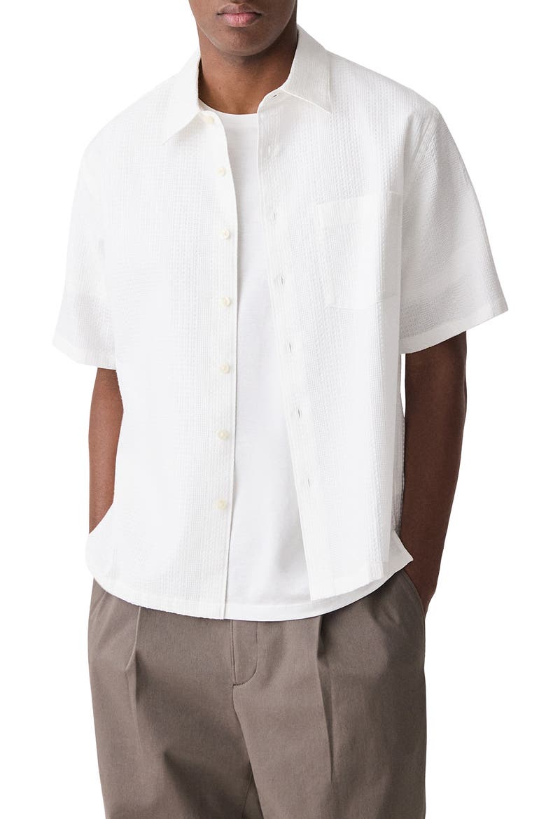 Weekend Short Sleeve Thermal Button-Up Shirt, Main, color, WHITE - 100