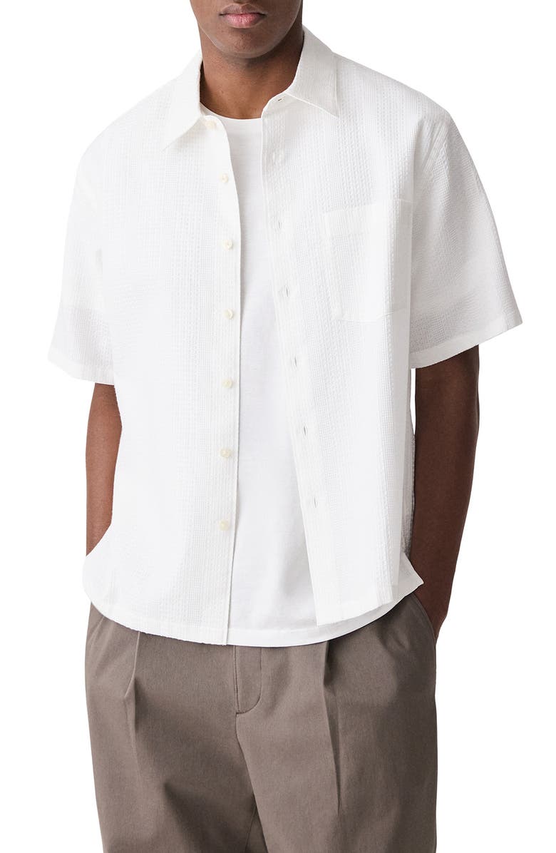 Theory Weekend Short Sleeve Thermal Button-Up Shirt, Main, color, White - 100