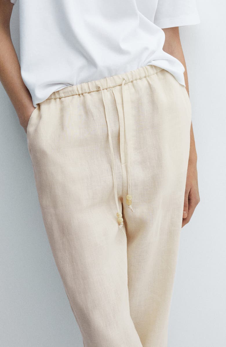 MANGO Linen Drawstring Pants, Alternate, color, Ecru