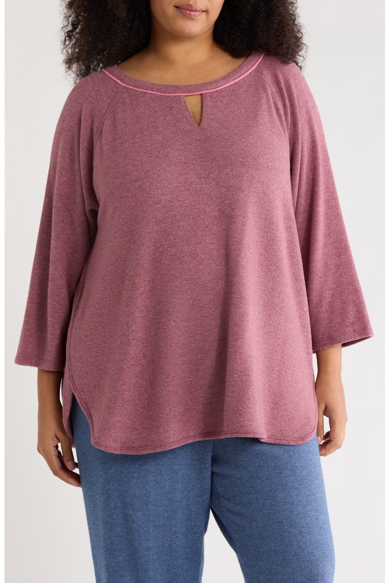 Keyhole Hacci Knit Pullover, Main, color, RAISIN HEATHER
