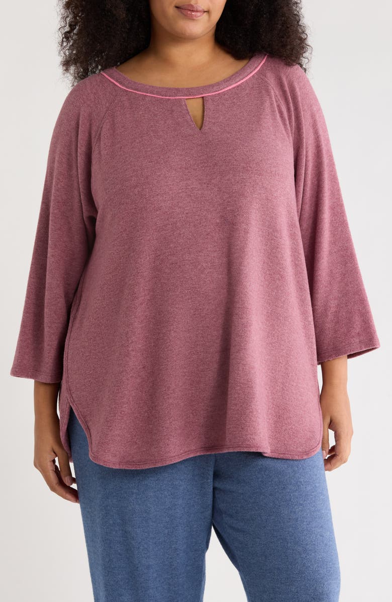 RUBY RD Keyhole Hacci Knit Pullover, Main, color, Raisin Heather