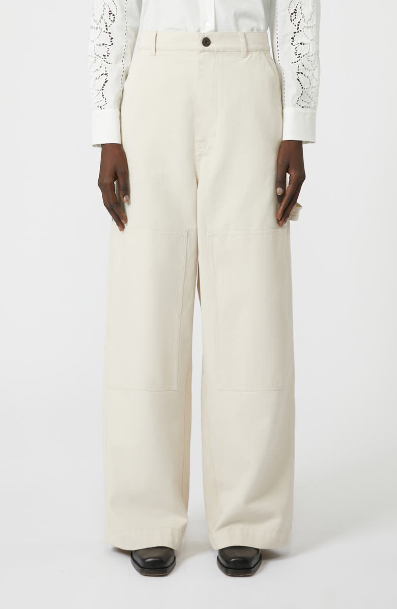 Weekend Max Mara Caronte Wide Leg Cotton Twill Carpenter Pants, Main, color, Ivory