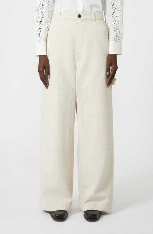 Weekend Max Mara Caronte Wide Leg Cotton Twill Carpenter Pants In White