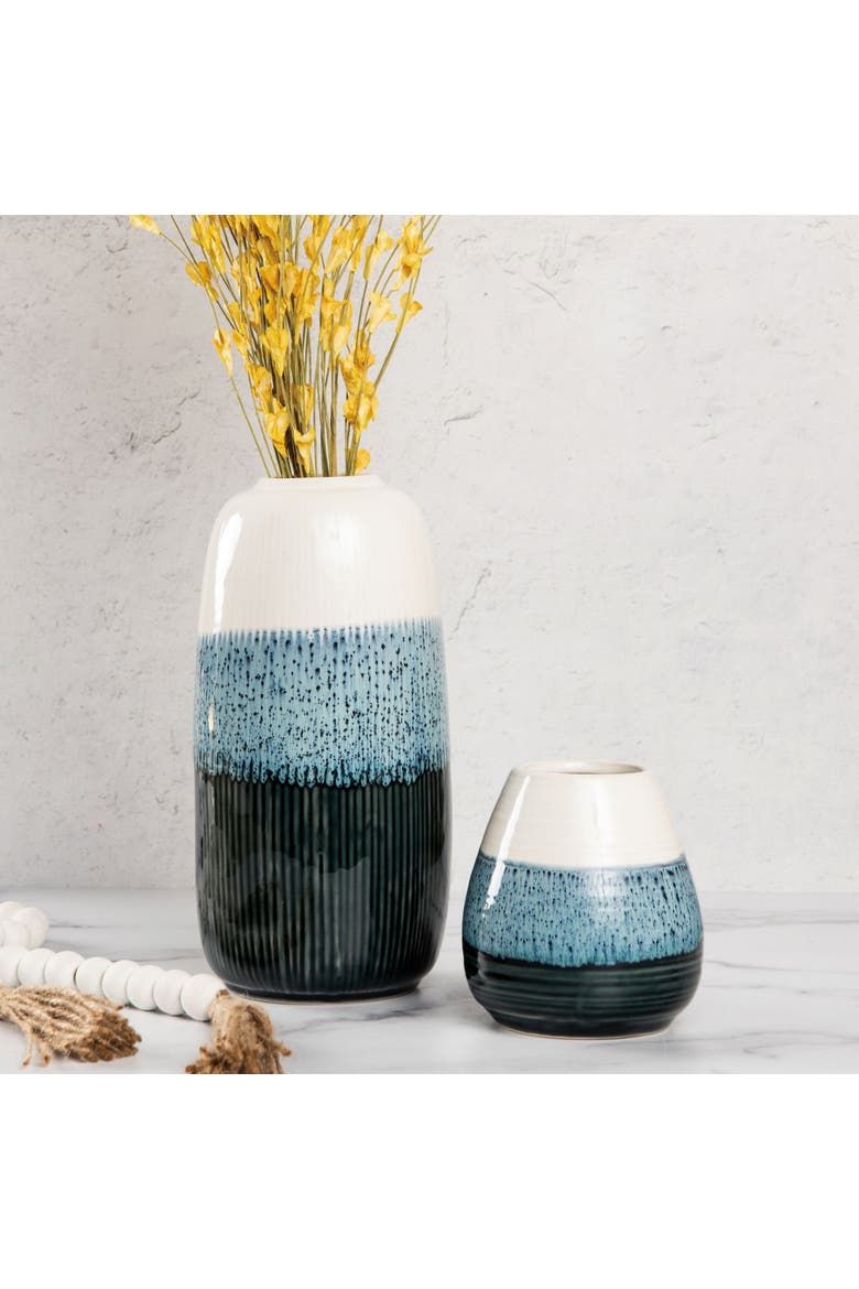 White Blue Small Reactive Glaze Decorative Vase, Alternate, color, White