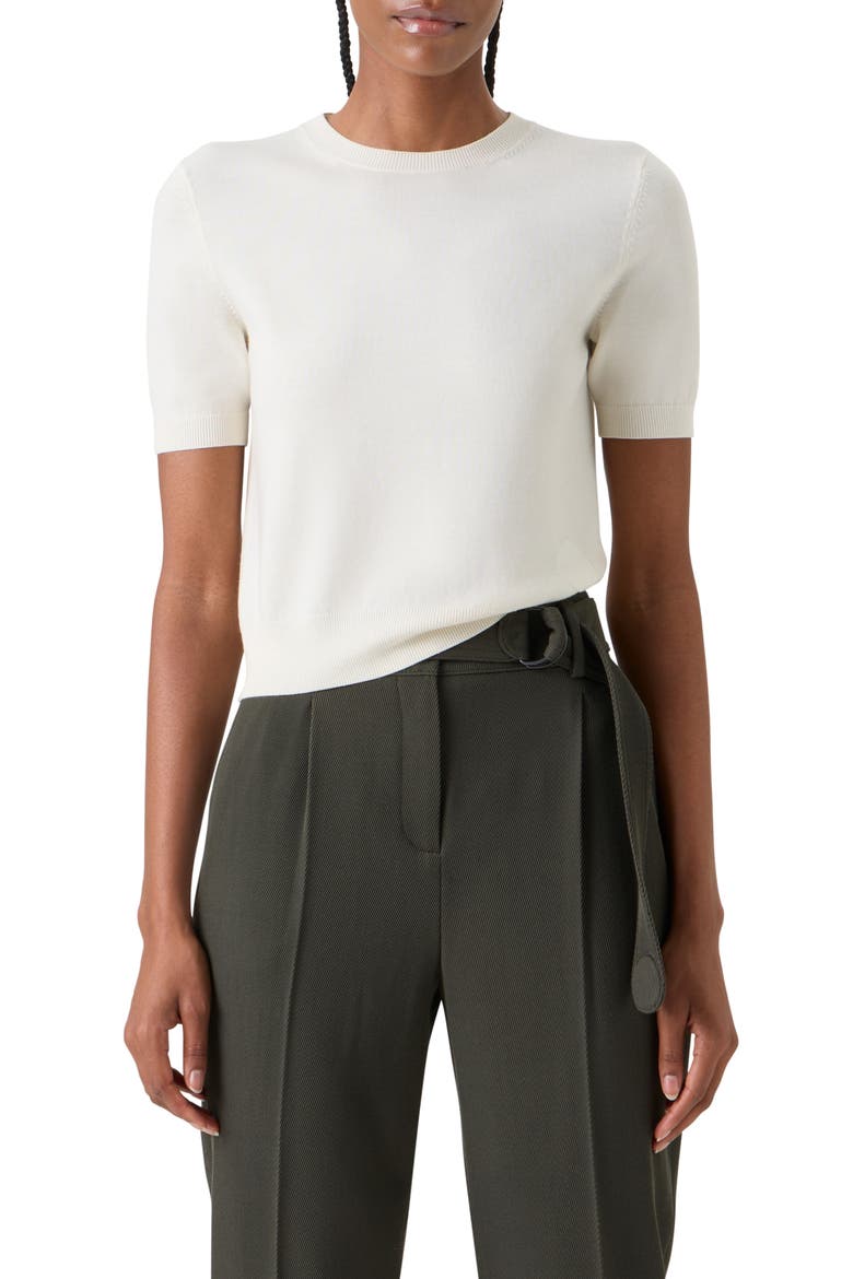 Relaxed Fit Short Sleeve Virgin Merino Wool Sweater, Main, color, CREAM