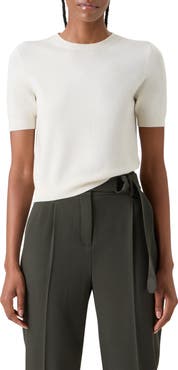Akris punto Relaxed Fit Short Sleeve Virgin Merino Wool Sweater
