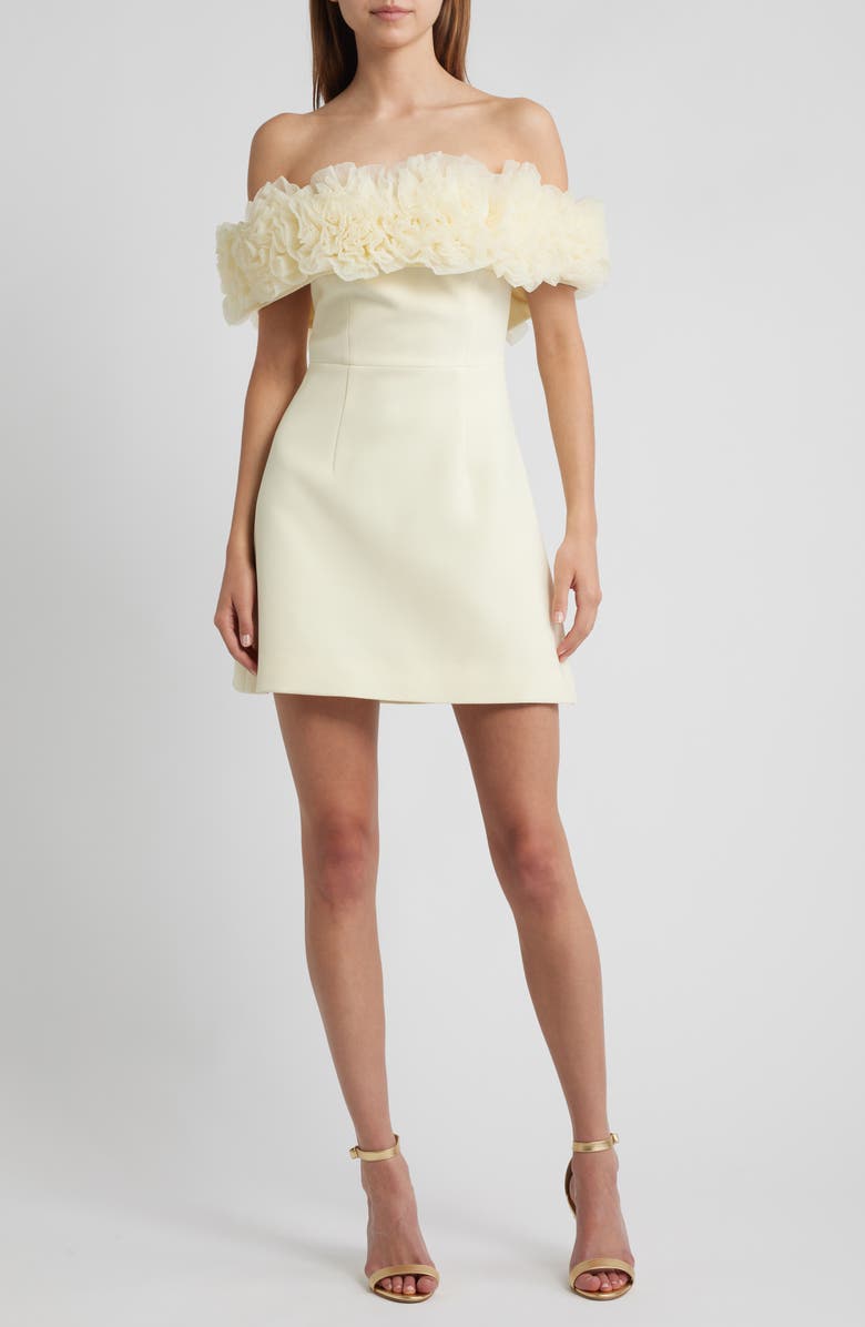 Sonya Moda Nahla Rosette Off the Shoulder Cocktail Minidress, Main, color, Butter Yellow