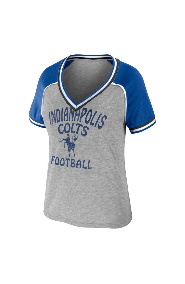 WEAR by Erin Andrews Women's WEAR by Erin Andrews Heather Gray Indianapolis Colts Cropped Raglan Throwback V-Neck T-Shirt, Alternate, color, Heather Gray
