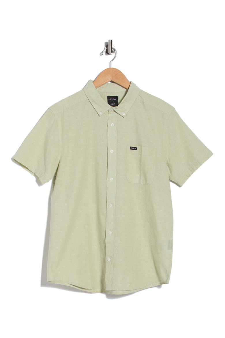 That'll Do Slim Fit Solid Short Sleeve Cotton Button-Down Shirt, Main, color, LAUREL GREEN