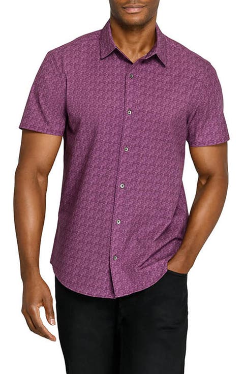 Abstract Blur Performance Short Sleeve Button Up Shirt