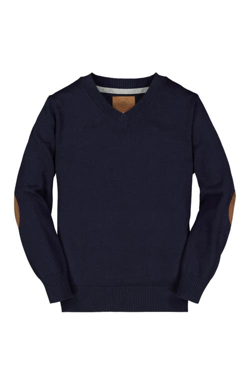Hope & Henry Baby Boys' Fine Gauge V-Neck Sweater with Elbow Patches, Infant in Navy With Elbow Patches  product