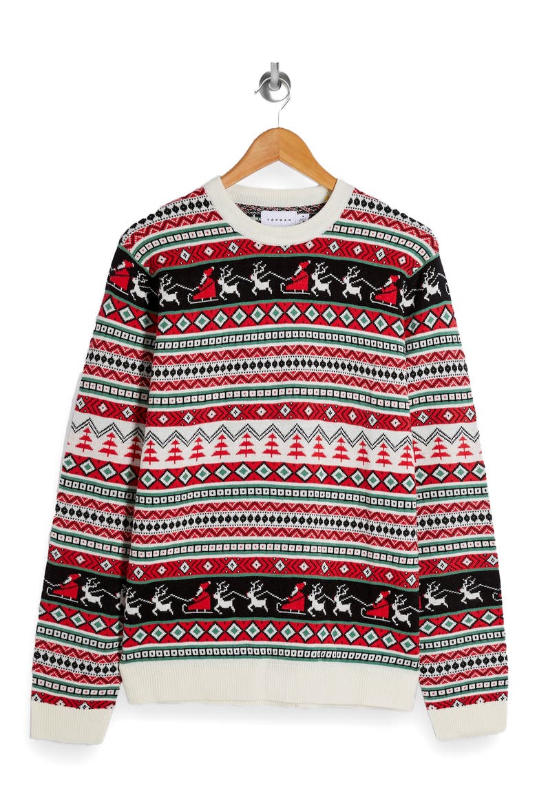 Santa's Rounds Fair Isle Christmas Sweater, Alternate, color, WHITE