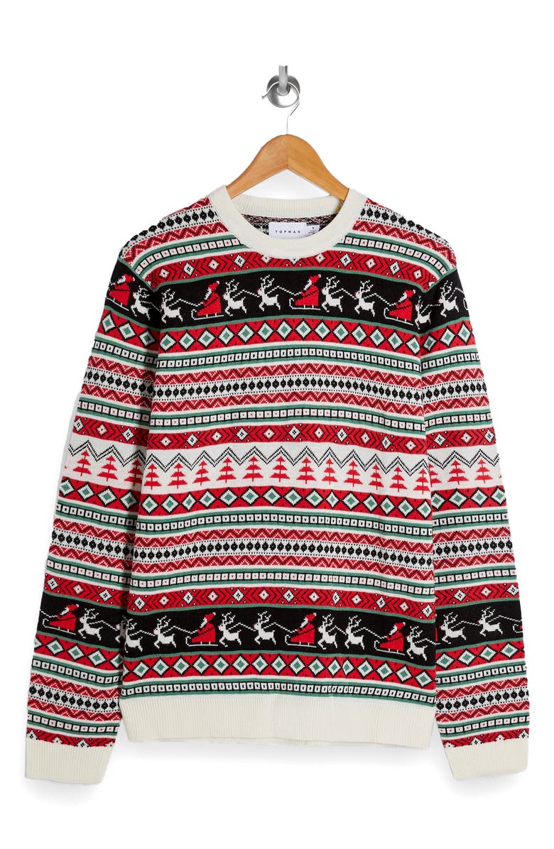Topman Santa's Rounds Fair Isle Christmas Sweater, Alternate, color, 