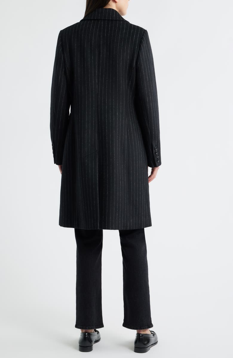 London Fog Heritage Pinstripe Double Breasted Coat, Alternate, color, Black Pinstripe