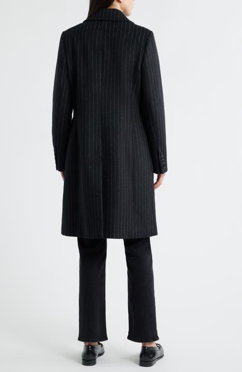 London Fog Heritage Pinstripe Double Breasted Coat In Black