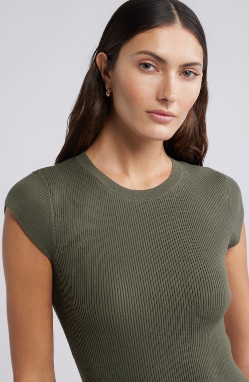 Open Edit Luxe Rib Cap Sleeve Dress In Olive Sarma