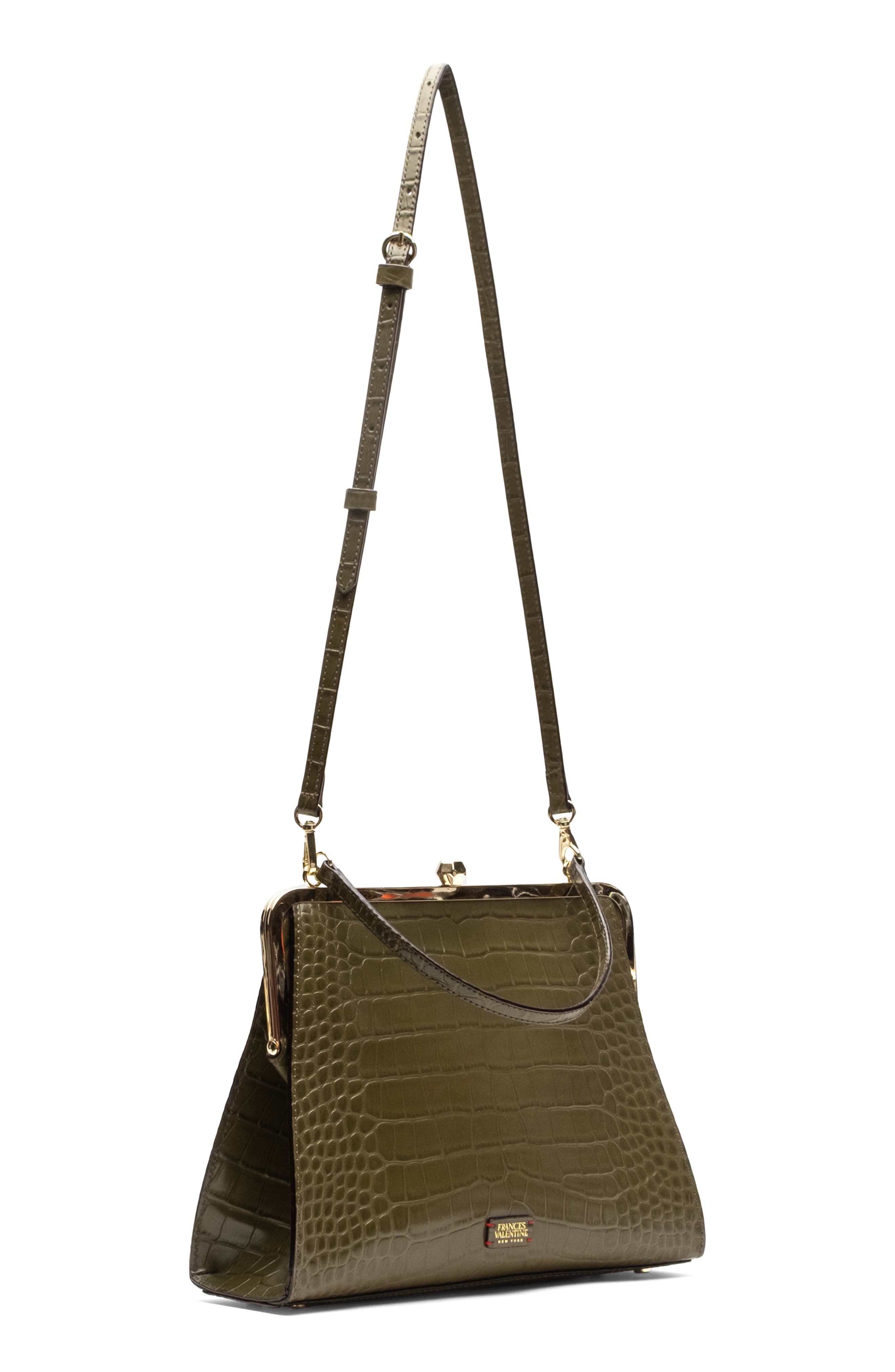 Jackie Croc Embossed Leather Frame Bag, Alternate, color, OLIVE