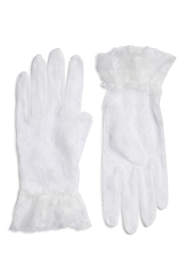 Emily Floral Lace Gloves, Main, color, WHITE