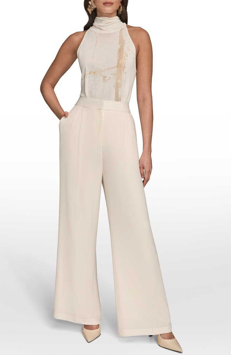 Donna Karan New York Pleated Wide Leg Pants, Alternate, color, Cream