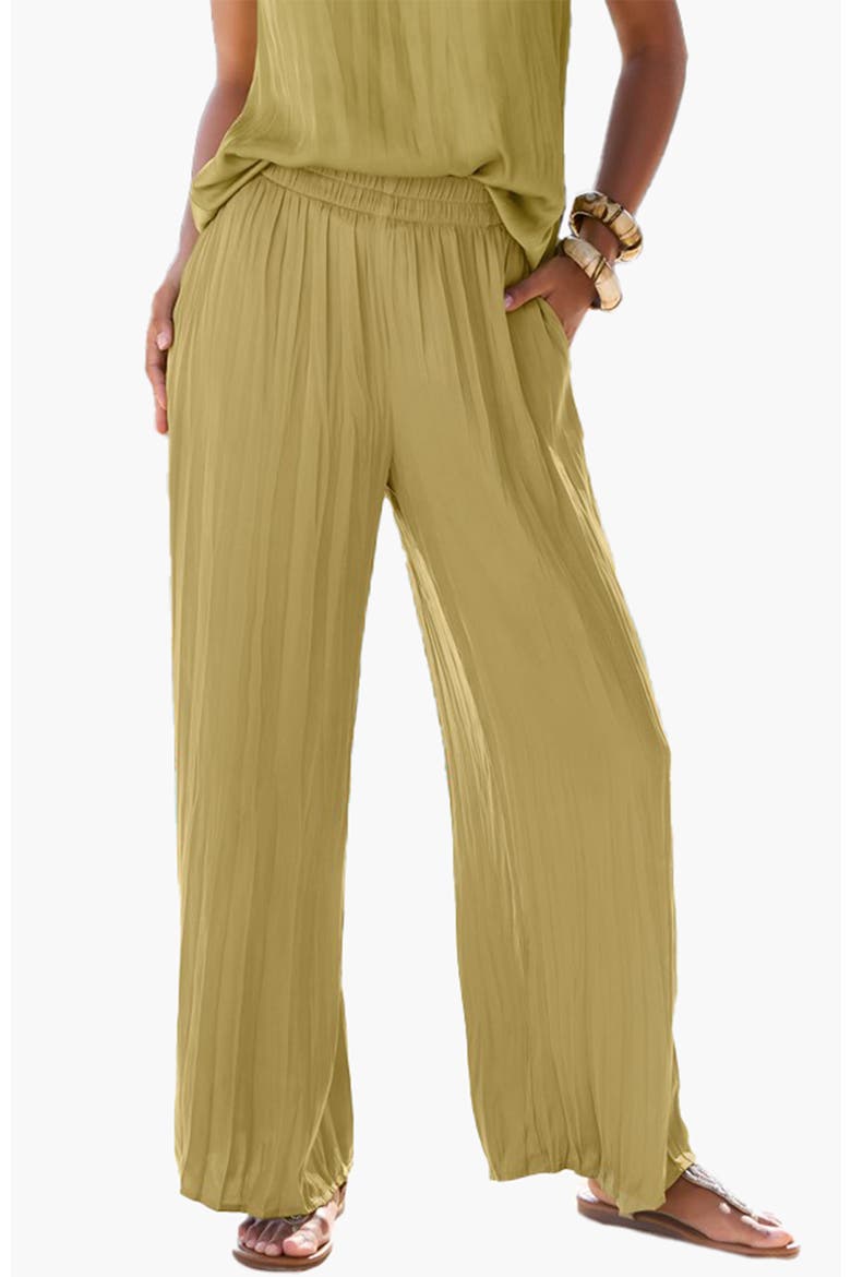Flowy Textured Pull On Pants, Main, color, Green
