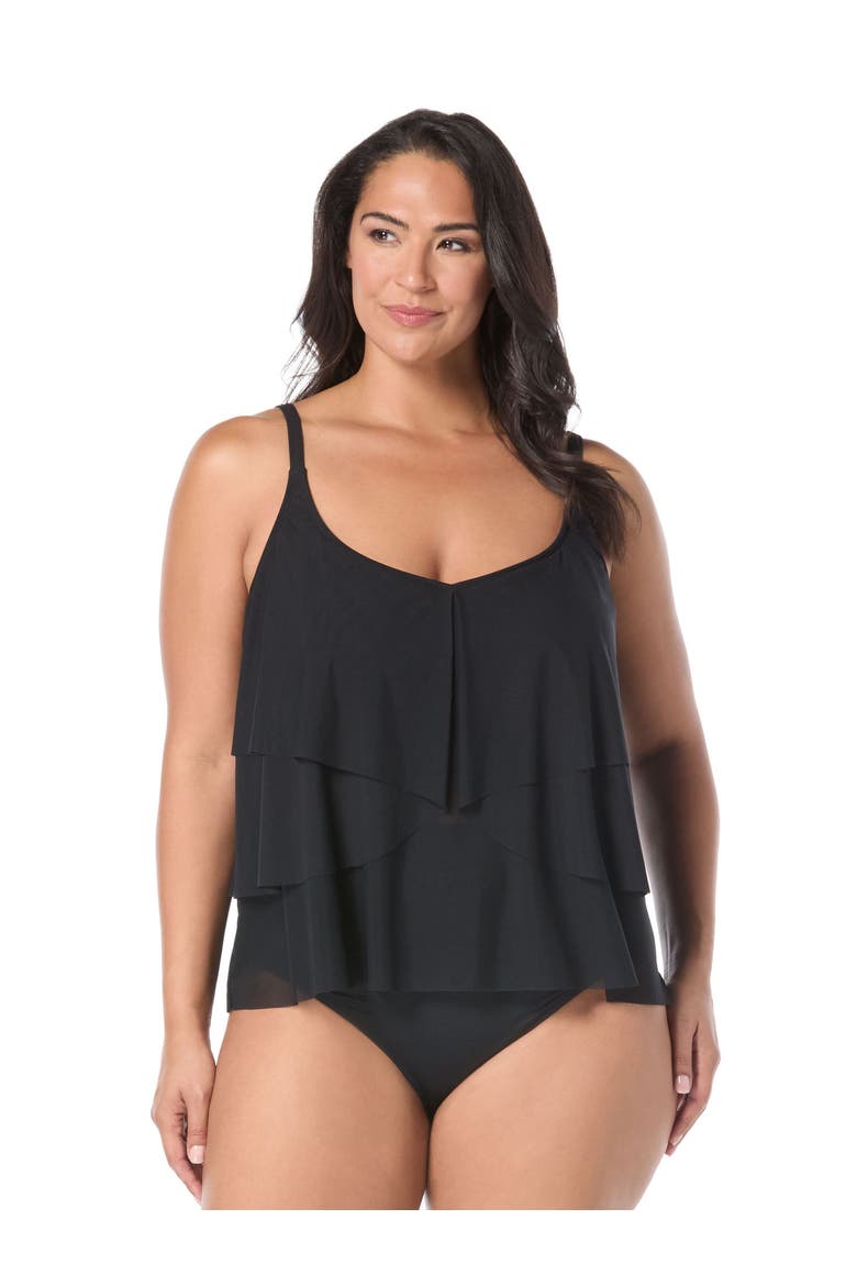 Lotus Ruffle Tankini Swim Top - D-Cup, Main, color, Cast-Black