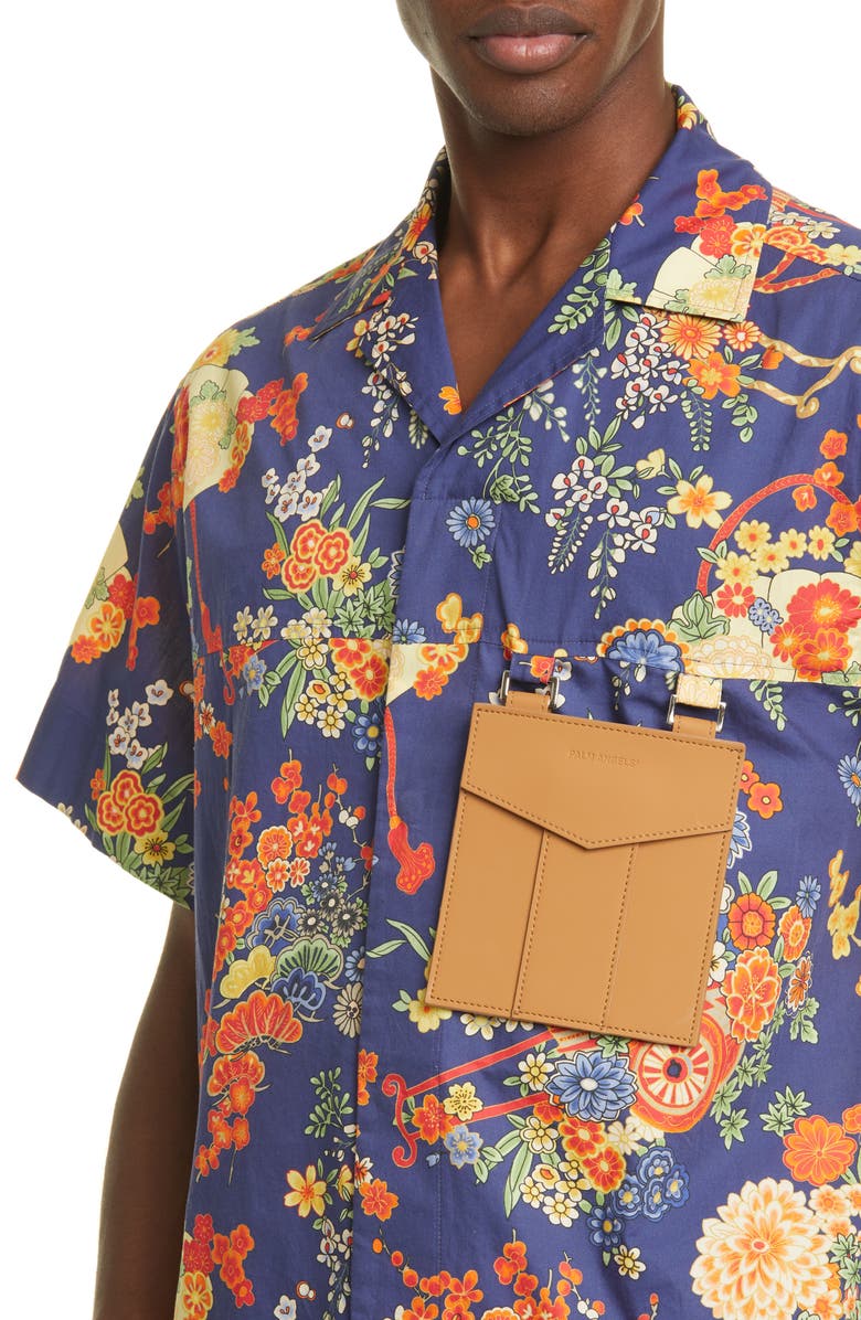 Palm Angels Blooming Short Sleeve Button-Up Shirt, Alternate, color,