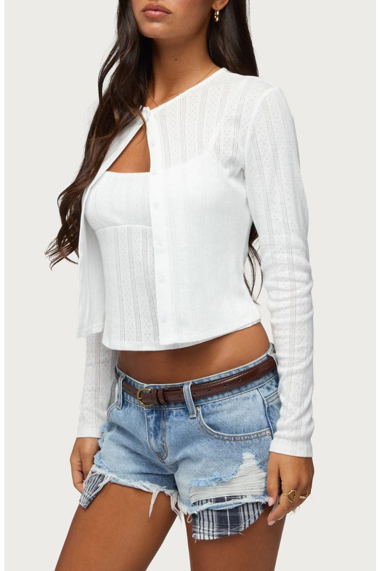 Adie Pointelle Cardigan, Alternate, color, WHITE