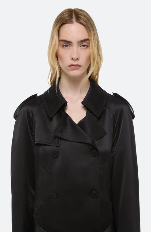 Helmut Lang Mixed Media Scarf Detail Silk Trench Coat In Black