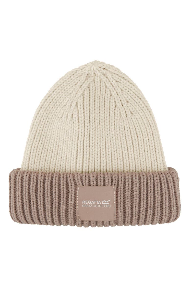 Childrens/Kids Connora Fisherman Logo Beanie, Main, color, Light Vanilla and Warm Taupe